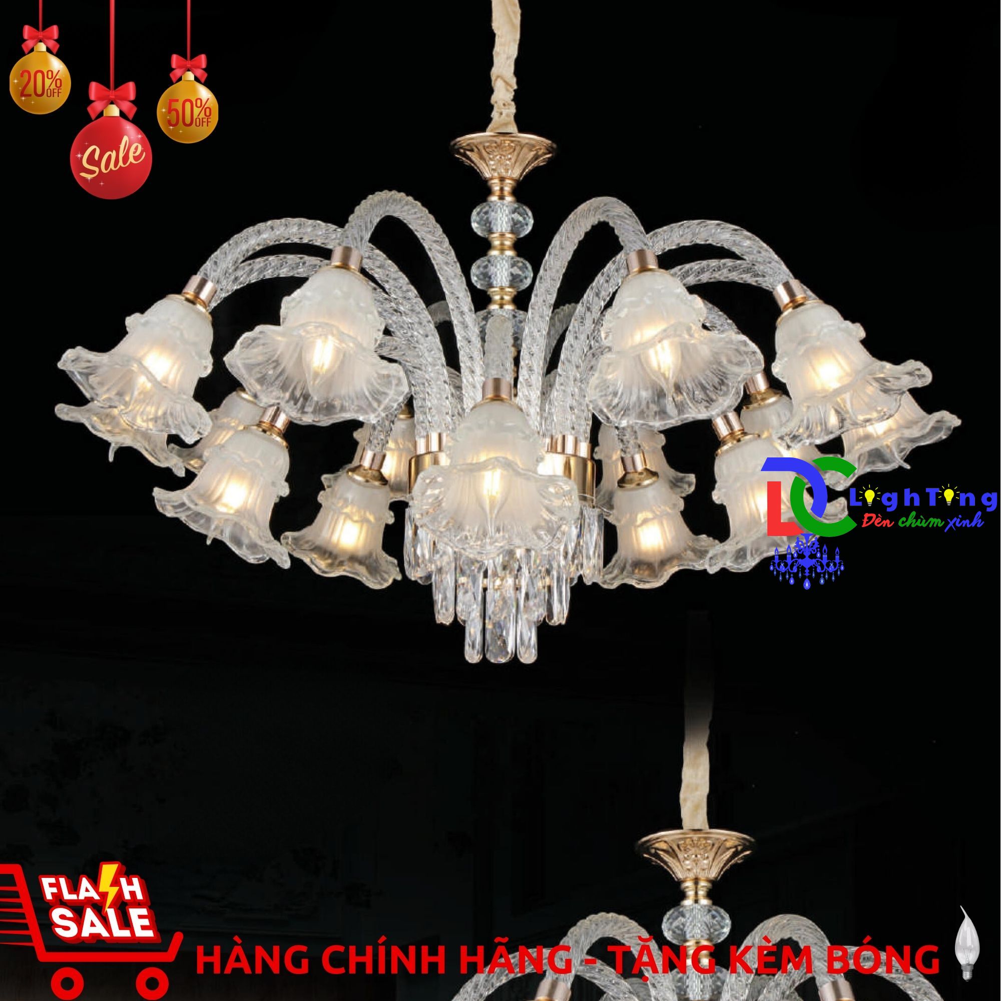 Đèn chùm pha lê CN-3026/15 chính hãng trang trí nhà sách, đại sảnh công ty, quầy bar...vvv