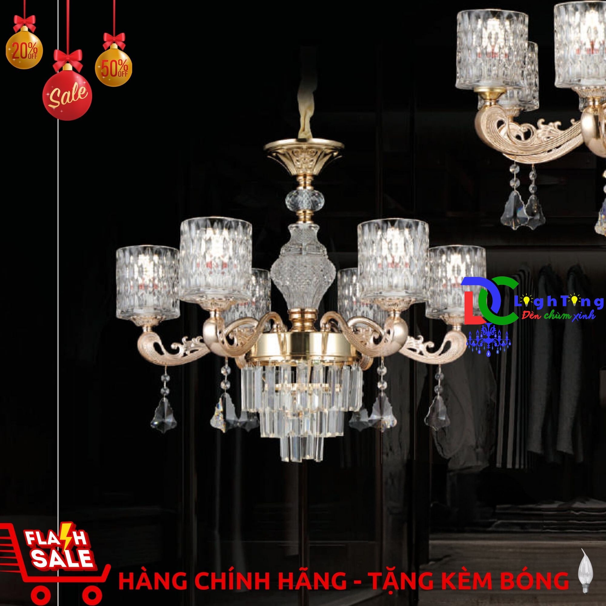 Đèn chùm pha lê CN-6126/6 chính hãng trang trí Store mỹ phẩm, khu nghỉ dưỡng, Spa...vvv