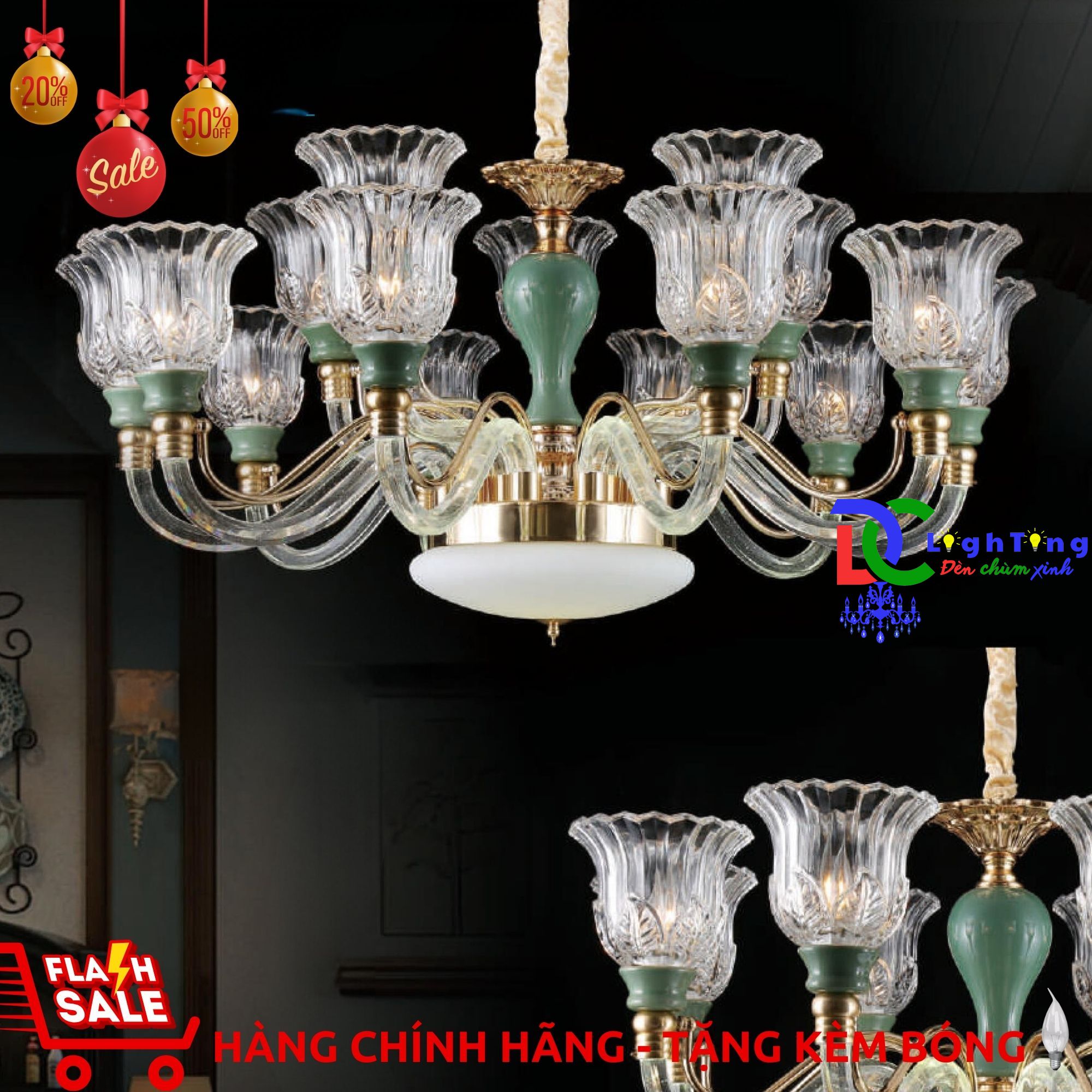 Đèn chùm tân cổ điển CN-8109/10+5 trang trí Showroom nội thất, phòng ngủ, Studio...vvv