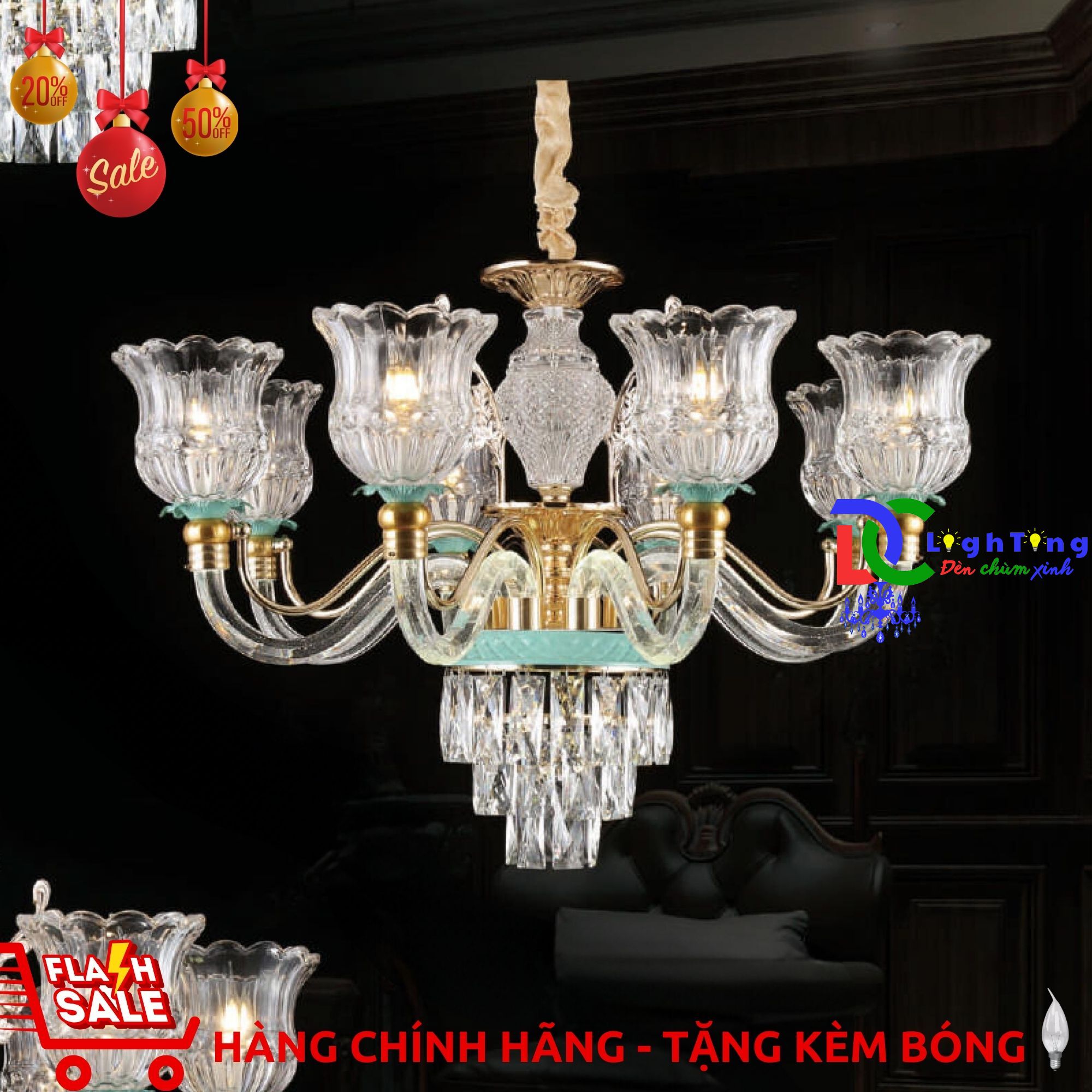 Đèn chùm pha lê CN-1868/8  trang trí quầy bar, Showroom điện máy, khách sạn...vvv