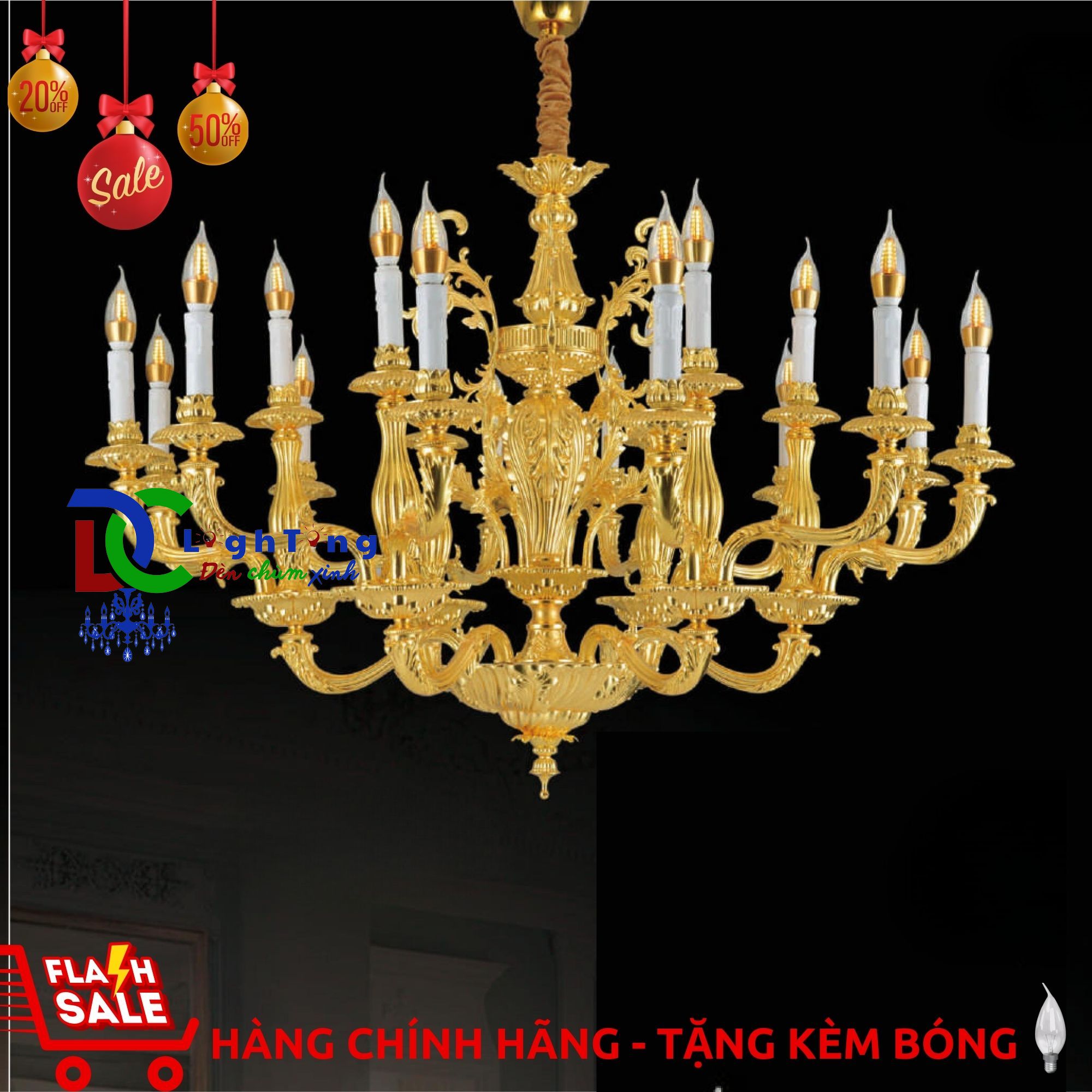 Đèn chùm nến cổ điển CĐ-3766/18 chính hãng trang trí biệt thự, nhà hàng, quán Coffee…vvv