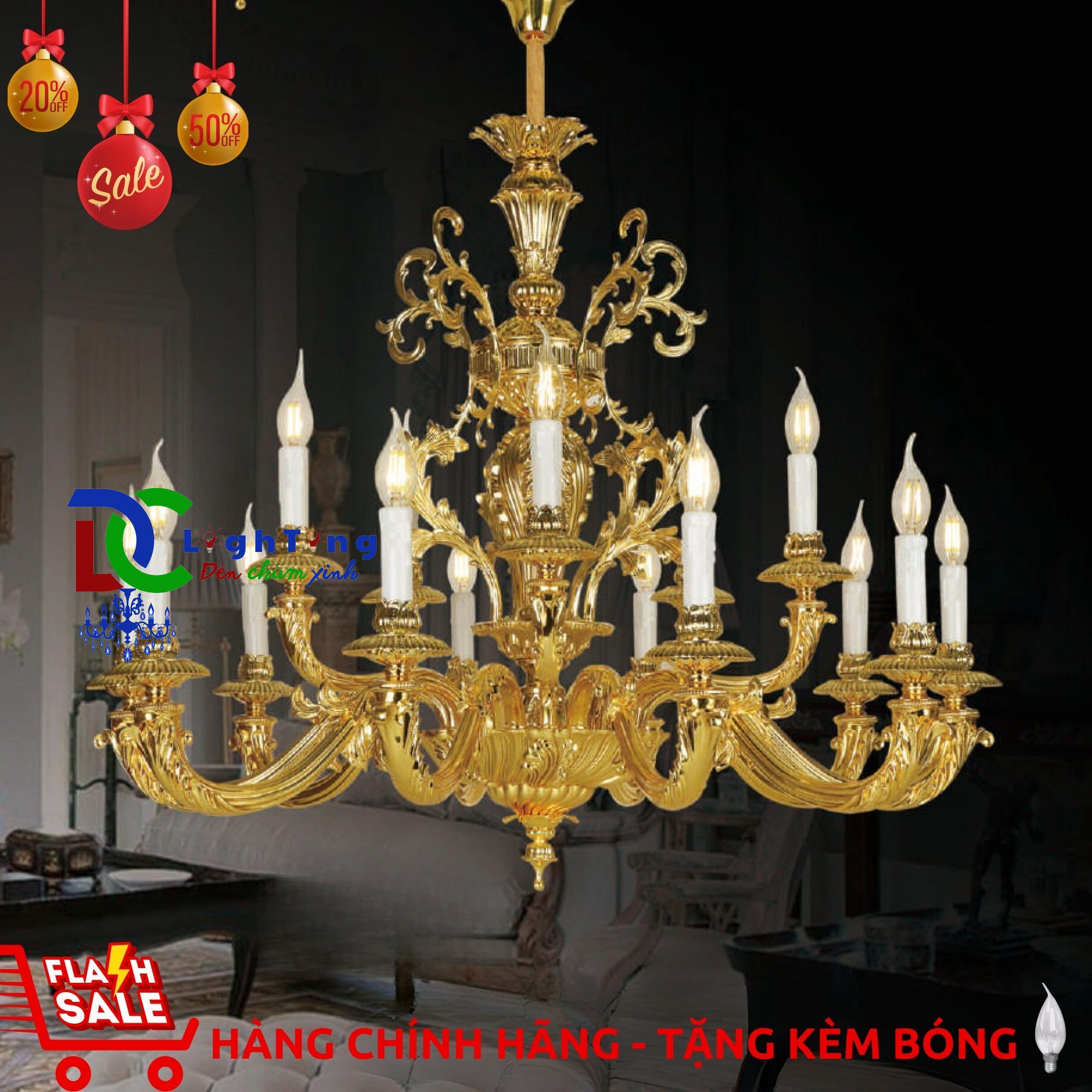 Đèn chùm nến cổ điển CĐ-3766-15 chính hãng trang trí nhà hàng, khách sạn, nhà hát...vvv