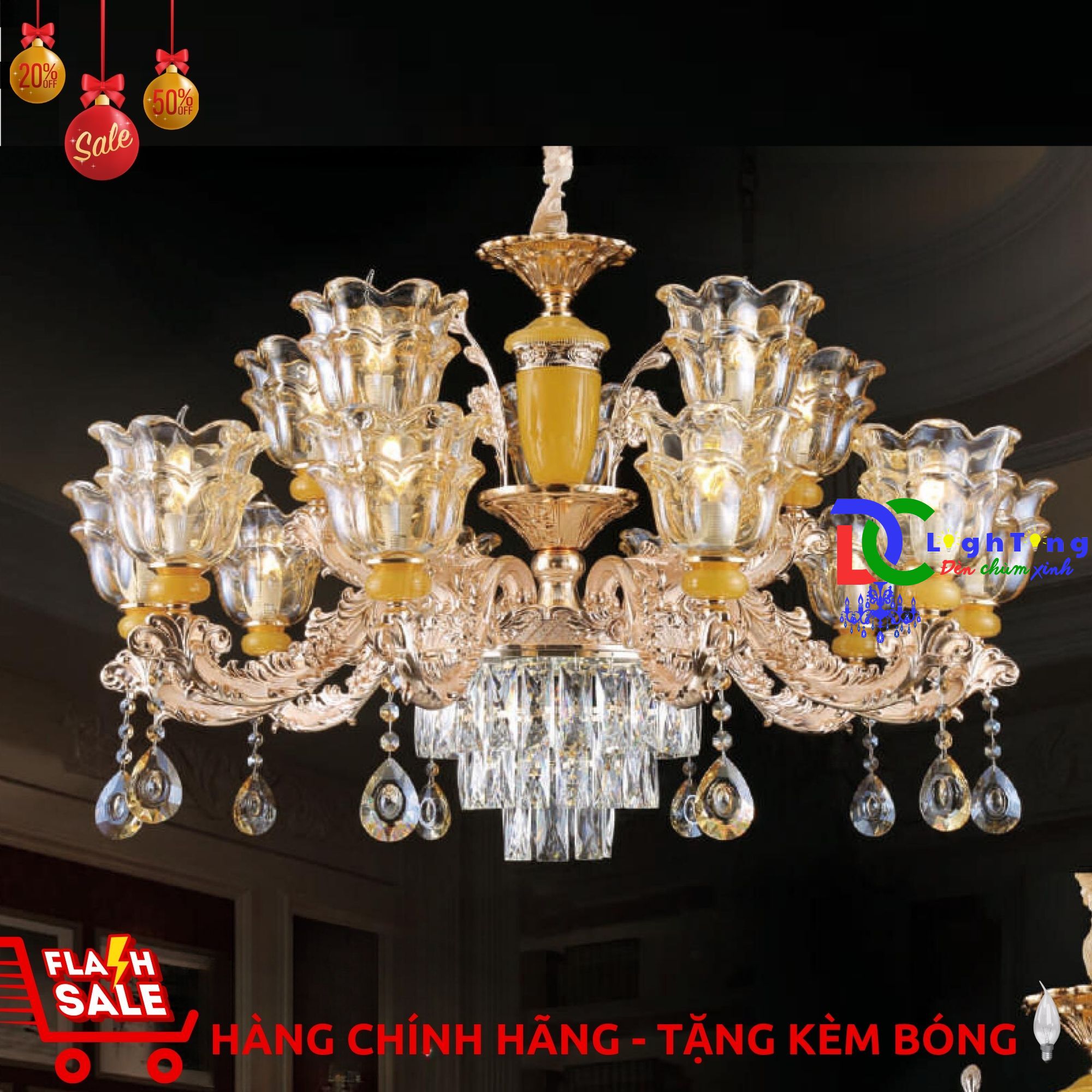 Đèn chùm pha lê CN-6768/10+5 chính hãng trang trí phòng khách, quán bar...vvv