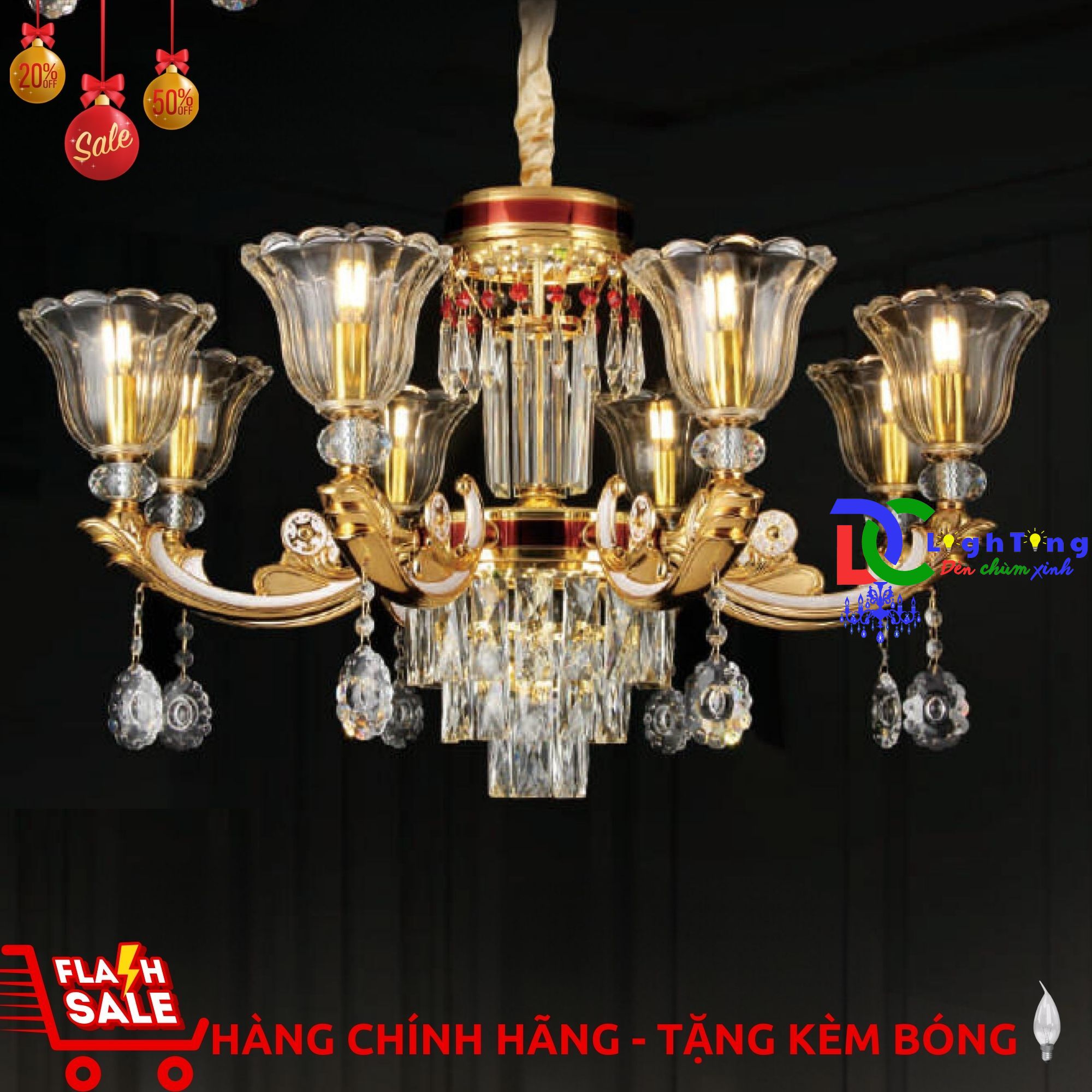 Đèn chùm pha lê CN-0126/8 chính hãng trang trí nhà bếp, quán bar, Showroom nội thất....vvv