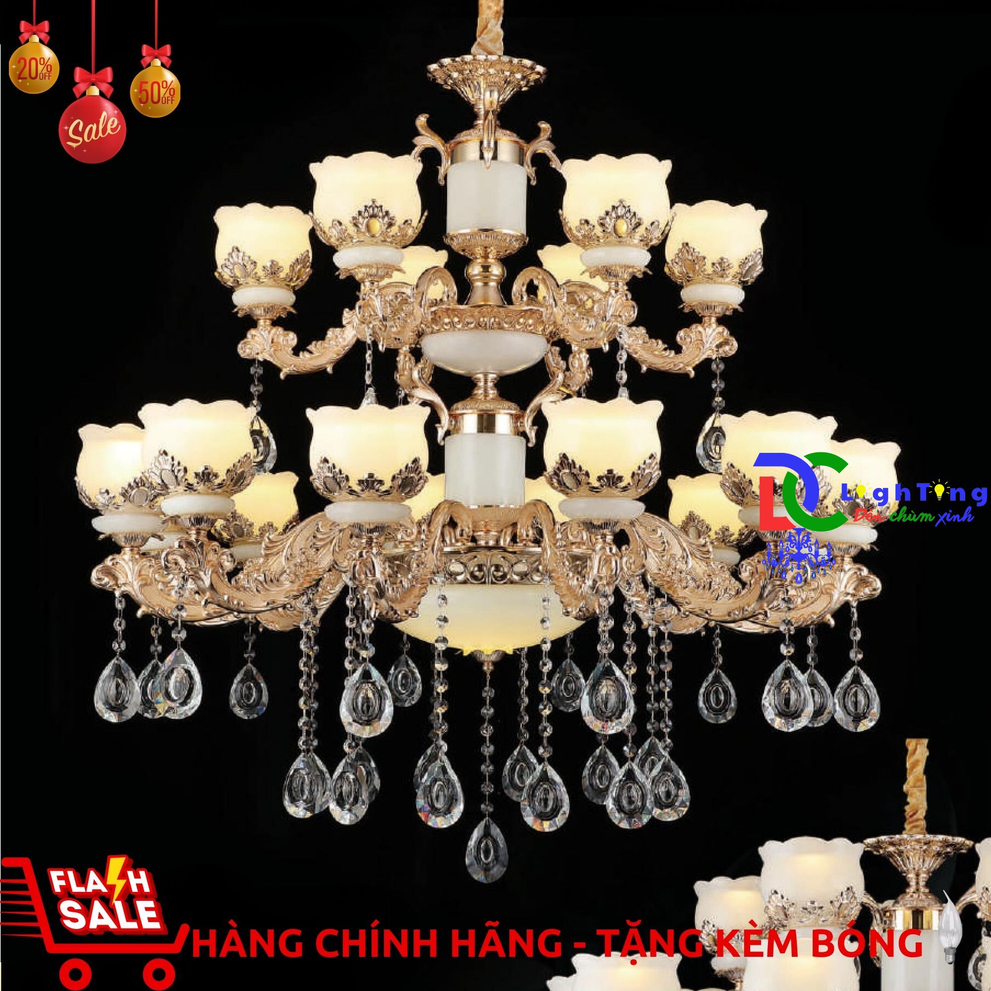 Đèn chùm pha lê CN-2606/12+6 chính hãng trang trí biệt thự, Hotel, Đại sảnh công ty...vvv