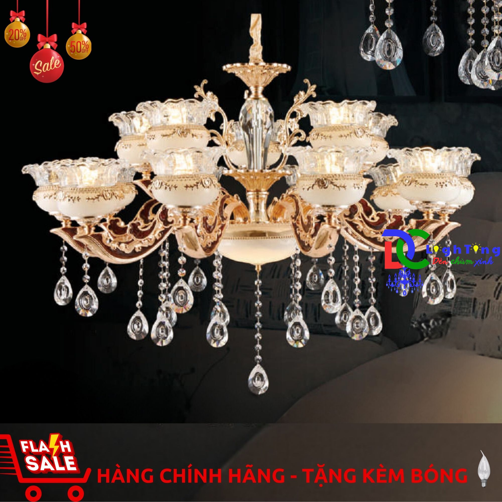 Đèn chùm pha lê CN-3606/10+5 chính hãng trang trí phòng khách, văn phòng, nhà hàng...vvv