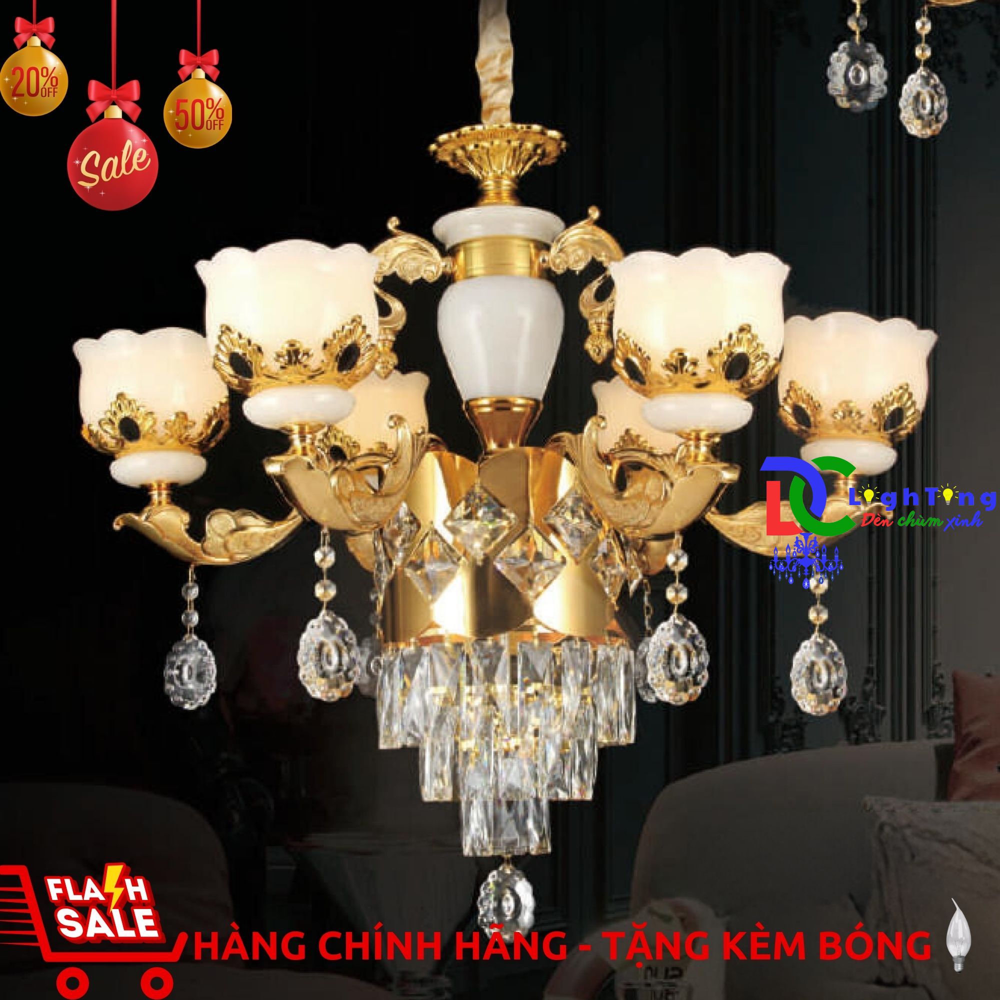 Đèn chùm pha lê CN-1126/6 chính hãng lắp phòng ngủ, nhà hàng, Salon tóc...vvv