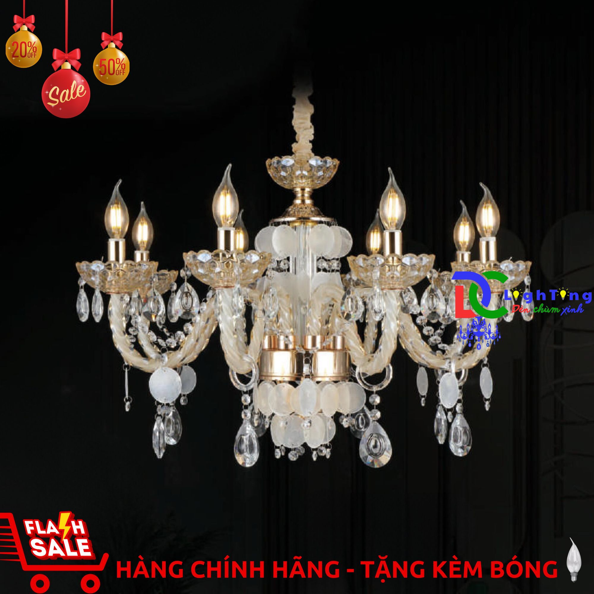 Đèn chùm pha lê nến cao cấp CN-1026/8 trang trí phòng thờ, quán Coffee, khách sạn…vvv