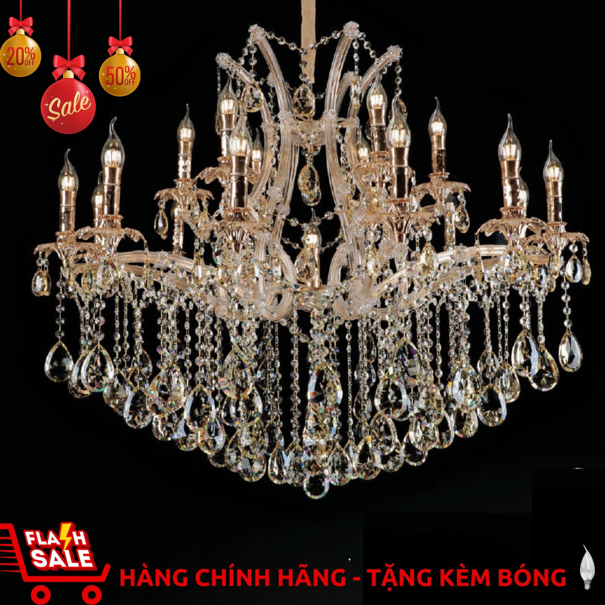 Đèn chùm pha lê nến 31086/12+6+1 chính hãng trang trí Showroom nội thất, Gara Ô tô, tiệm vàng...vvv