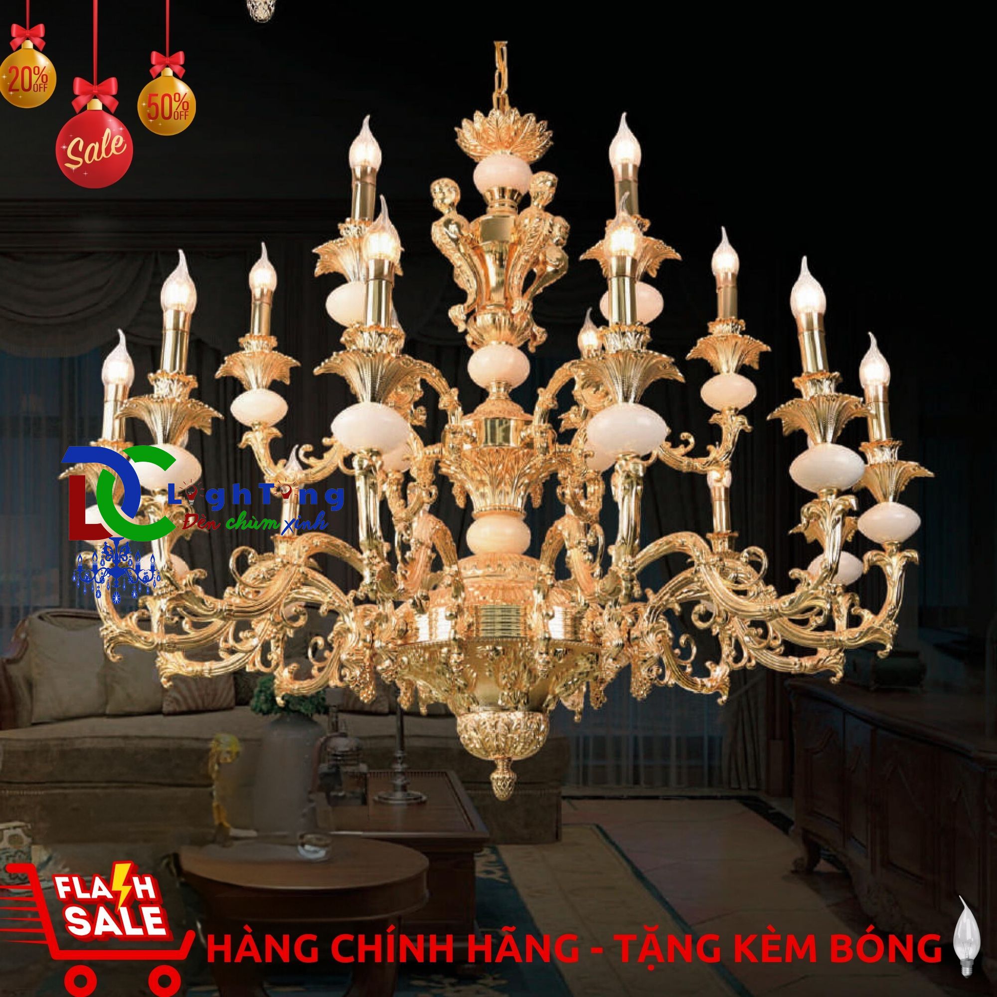 Đèn chùm đồng CĐ-8521/18 chính hãng trang trí nhà thờ, quầy Bar, nhà hàng...vvv