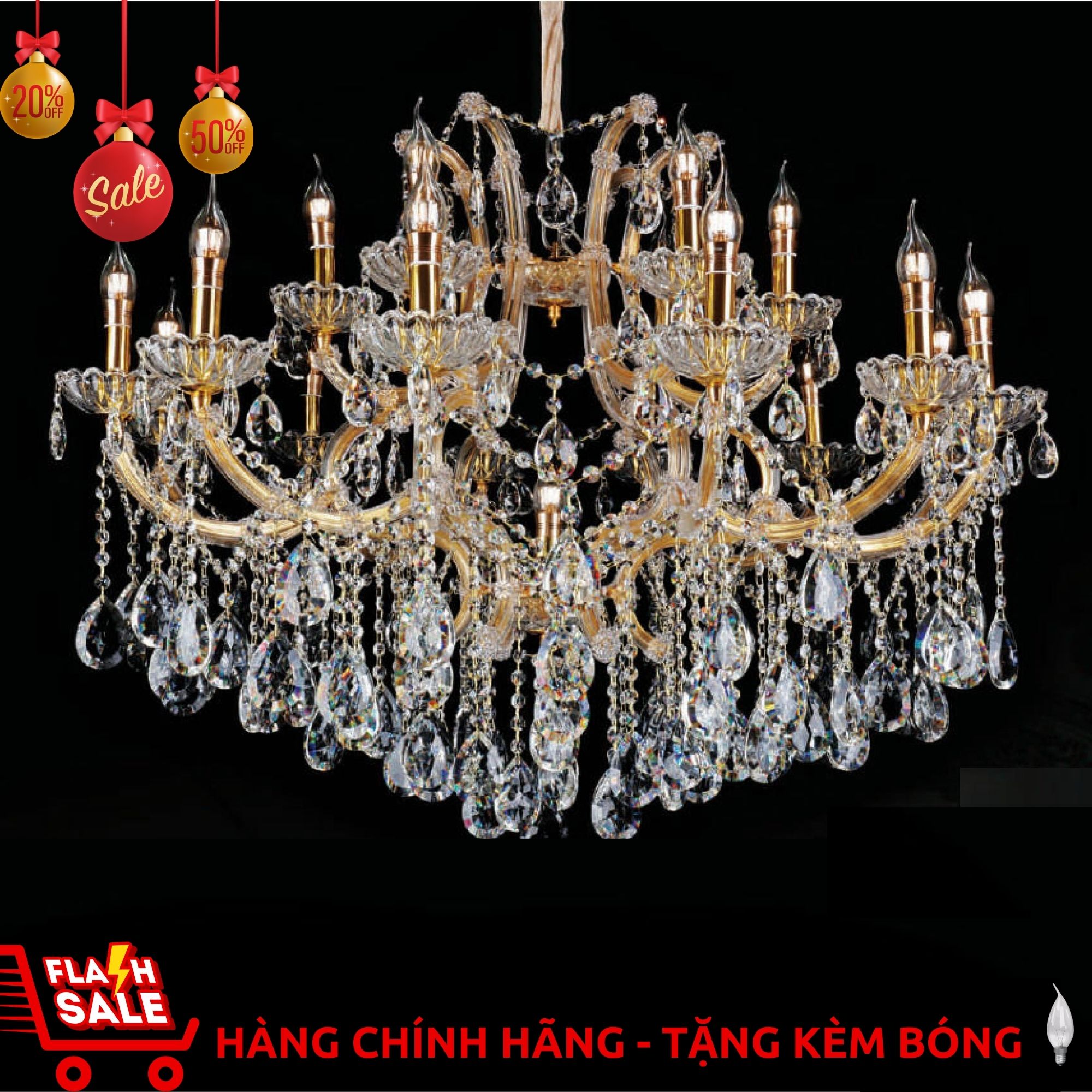 Đèn chùm pha lê nến 3007/12+6+1 chính hãng trang trí tiệc cưới, phòng ngủ, quầy bar...vvv