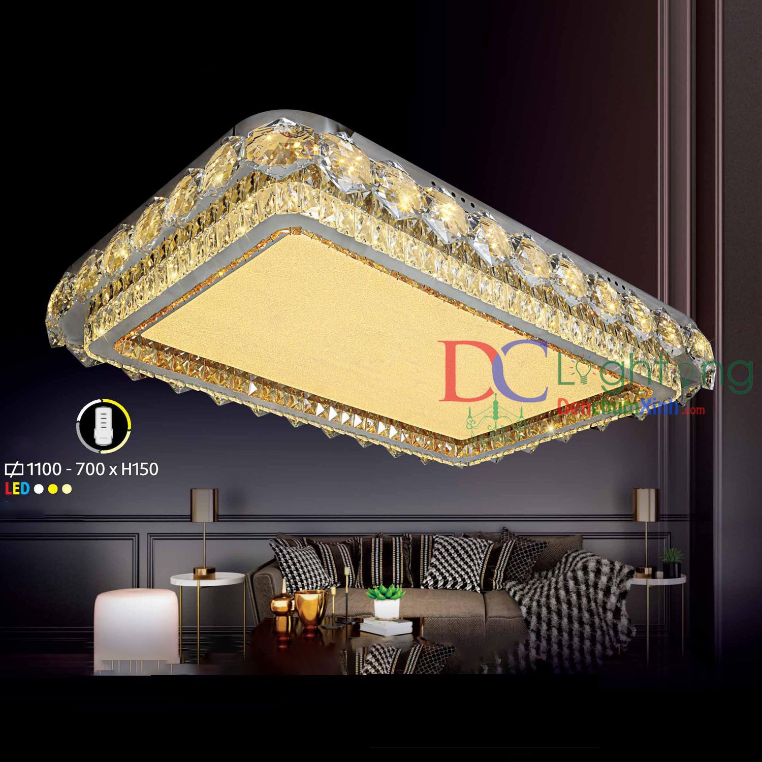 Đèn mâm ốp trần pha lê  DCX1125 ( Rộng 110cm )