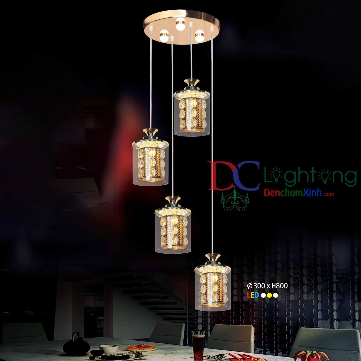 Đèn Thả LED Phòng Ăn DCX1481/4 ( Rộng 30cm )