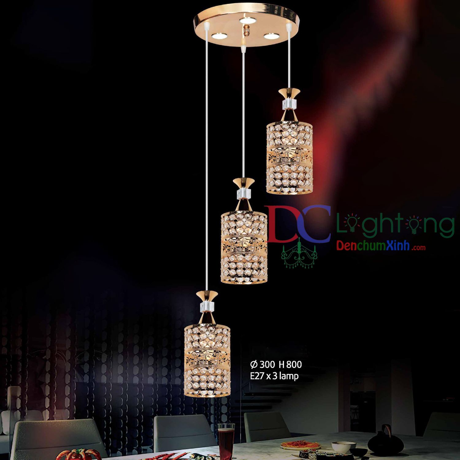 Đèn Thả LED Phòng Ăn DCX1601/3 ( Rộng 30cm )