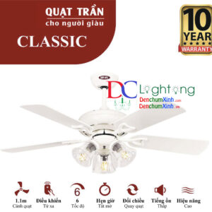 Quạt trần trắng trang trí căn hộ - Quạt trần CLASSIC WH 3L lắp phòng ngủ- BH Động cơ 10 năm